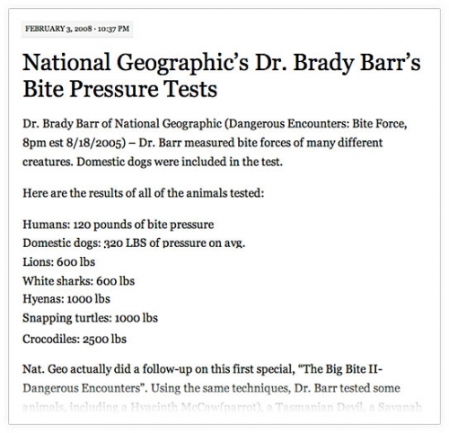 National Geographic Bite Test Chart bite pressure information